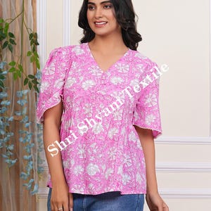 Handmade Organic Cotton Block Print Top  Boho Indian Ethnic Blouse for Women Floral Tunic Shirt Soft Eco-Friendly Festival Wear Gift for Her