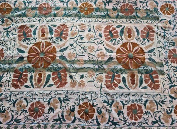 Beautiful Suzani Decor | Hand Embroidered Uzbek Textile | Beautiful Vintage Kantha Wall Hanging & Table Cover