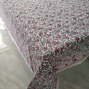 Christmas Red Cherry Tablecloth, French Cotton Table Cover, Dinning Table Cloth Cover, 6 Seater Table Cover, Kitchen Linen Tablecloth