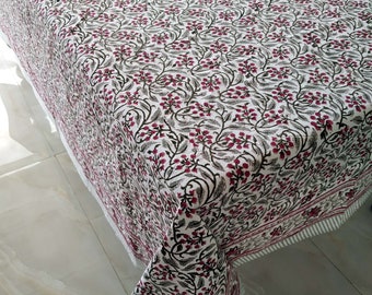 Christmas Red Cherry Tablecloth, French Cotton Table Cover, Dinning Table Cloth Cover, 6 Seater Table Cover, Kitchen Linen Tablecloth