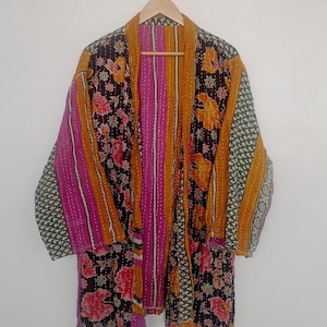 Winter Kimono Cotton Jacket, Indian Cotton Hand Kantha Jacket, Cotton Vintage Winter Coat, Women Bach Wear Kimono for Christmas gift for Mom