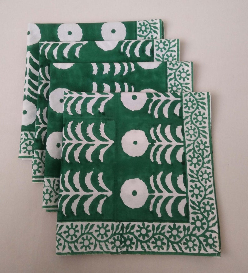 Green Marigold Napkin, Hand Block Printed Napkins, Cotton Cloth Fabric Napkins, Kitchen Decor Napkins, Indian Block Print napkins image 1