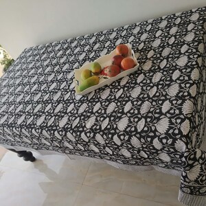 Vintage Black Block Print, Rectangular Table Cover, Dinning Tablecloth Cover, Cotton Table Cloth, Floral Table Cover image 4
