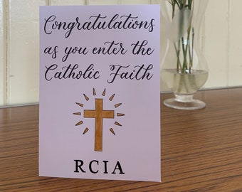 Congratulations as you enter the Catholic Faith Card | RCIA | Holy Communion | Baptism Day | Confirmation Day | Metallic Cross