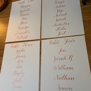 Aangepaste kalligrafieplattegrondkaarten | Zitplattegrond met puntige penkalligrafie | Handgeschreven 'Vind je stoel'-borden | Plaatskaarten voor zitplaatsen