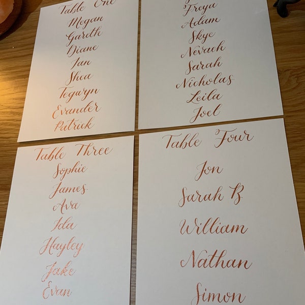 Custom Calligraphy Table Plan Cards | Pointed Pen Calligraphy Seating Plan | Handwritten Find Your Seat Signs | Seating Chart Place Cards