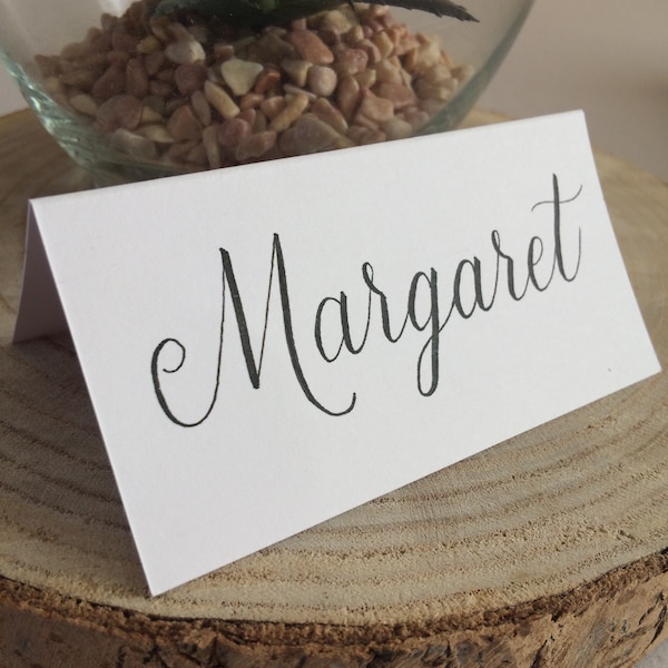 Custom White Calligraphy Place Cards with Black Ink | Brush Lettered Name Cards | Handwritten | Wedding Decor | Event Styling | Seating Card