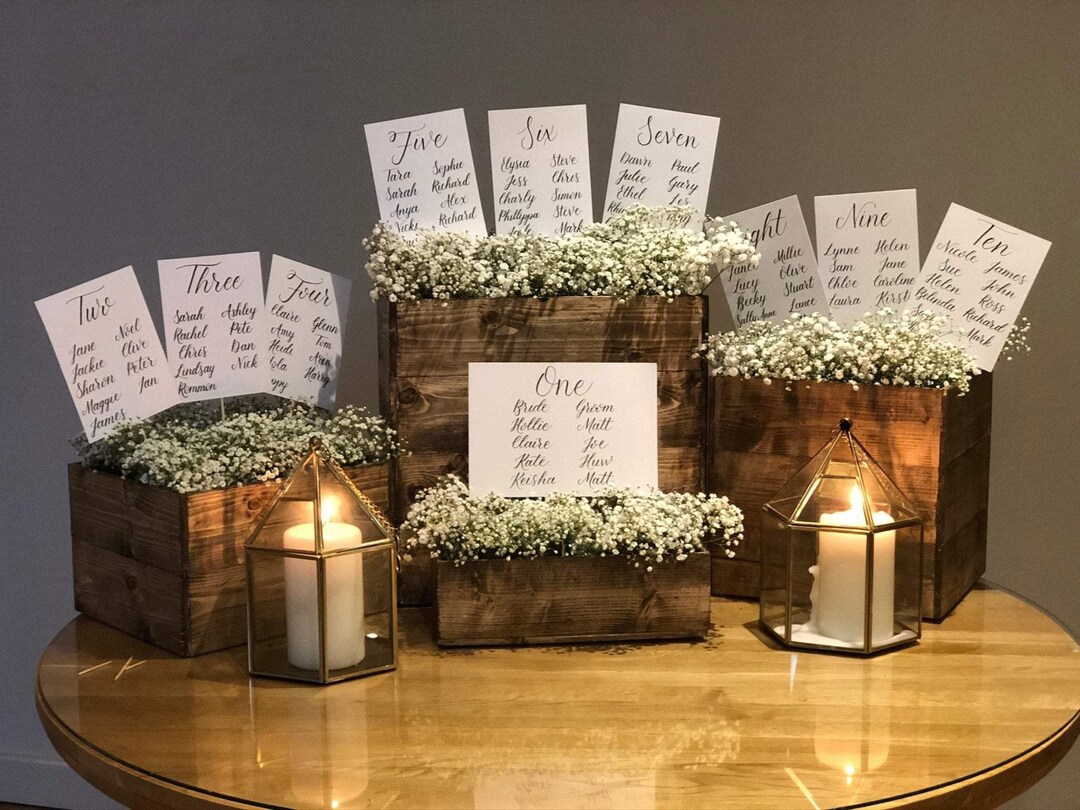 Custom Calligraphy Table Plan Cards | Brush Lettered Seating Plan ...