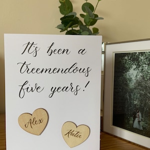 Personalised Wood Anniversary Card | 5th Wedding Anniversary Card with Laser Engraved Wooden Hearts | Five Years Married | Fifth Anniversary