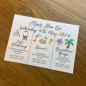Tarjetas de itinerario para despedidas de soltera / Plan de despedida de soltera / Iterarios para despedidas de soltera / Lista para el día de la despedida de soltera / Papelería para actividades de despedida de soltera / Horario para la noche de despedida de soltera