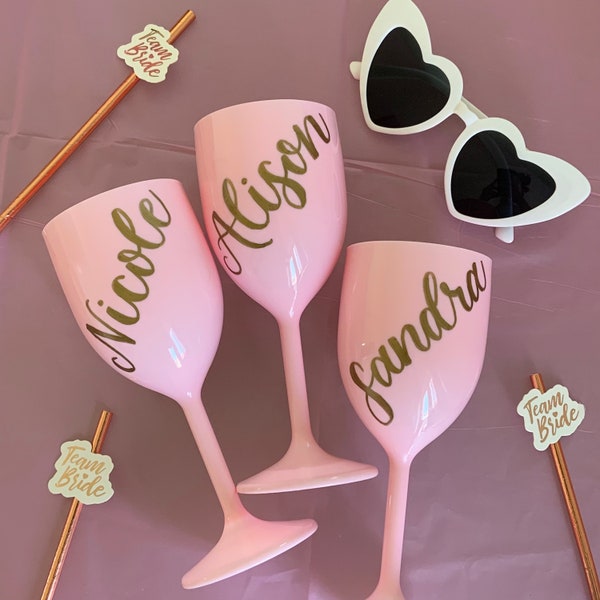 Personalised Plastic Wine Glass | Custom Handwritten Calligraphy Cup | Hen Party | Birthday | Baby Shower | Gender Reveal | Bridal Proposal