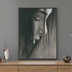 Woman Sensual Wall Art, Female Face Drawing, Divine Feminine Art, Printable Wall Art, Pencil Drawing Print, Digital Download, Gift Ideas