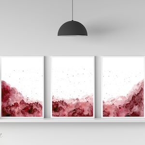 Red Watercolor Abstract Wall Art, Red White Abstract Poster, Modern 3 Piece Art, Printable Home Wall Decor, Digital Download