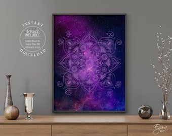 Night Sky Mandala Art Print: Purple Abstract Zen Decor (Digital Download)