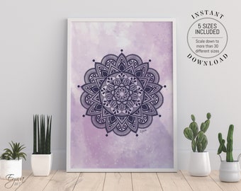 Purple Mandala Watercolor Art Print: Zen Decor (Digital Download)