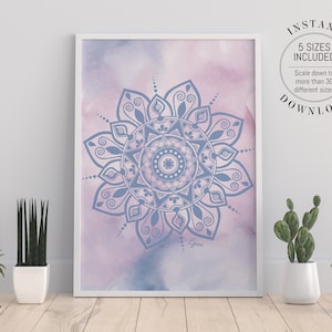 Pastel Blue Mandala Zen Wall Art Printable Office Decor Abstract Bedroom Decor Blue Watercolor Mandala Poster Instant Digital Download