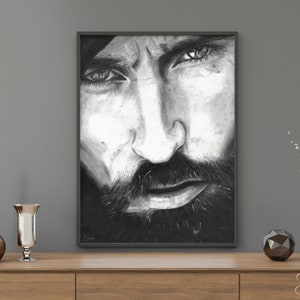 Man close-up gezicht kunst aan de muur, afdrukbare zwarte muur decor, mannelijk portret pastel tekening, potlood tekening afdrukken, cadeau-ideeën, digitale download