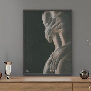 Sensual Wall Art, Couples Hugging Artwork, Twin Flame Bedroom Wall Decor, Pencil Drawing Print, Digital Download, Valentines Wedding Gift