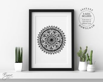 Hand Drawn Mandala Art Print: Zen Home Decor (Digital Download)