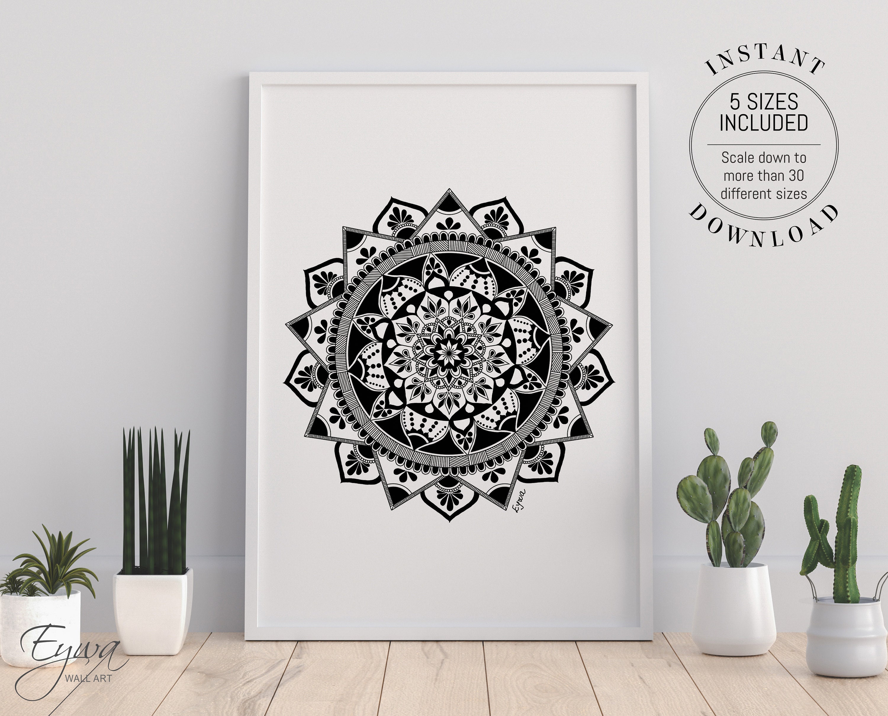 Printable Mandala Wall Art Zen Wall Art Black Sacred Geometry Hand