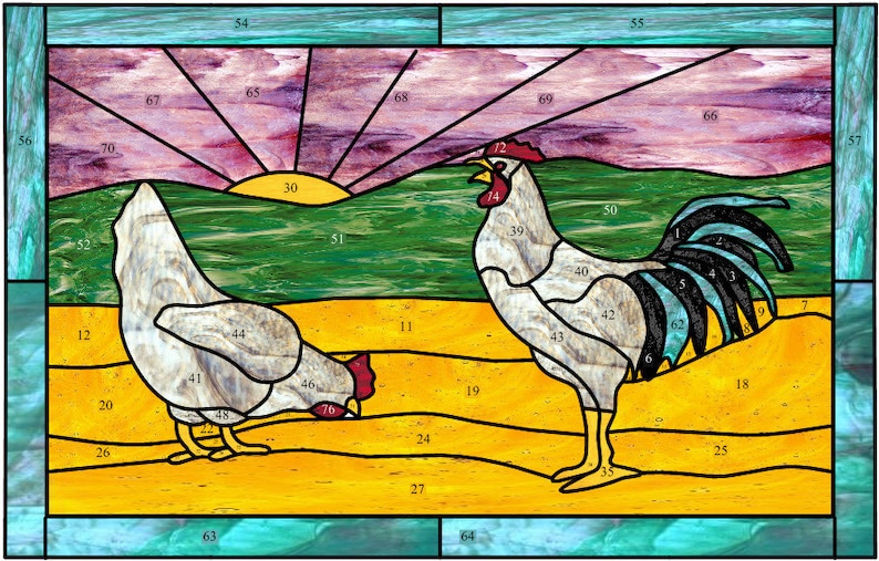 Stained Glass Chicken And Rooster Pattern image 1