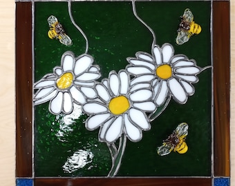 Stained Glass Daisies & Bees