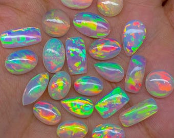 Natural Ethiopian Opal Cabochon Multi Fire Lot Mix Shape Flashy Gemstone
