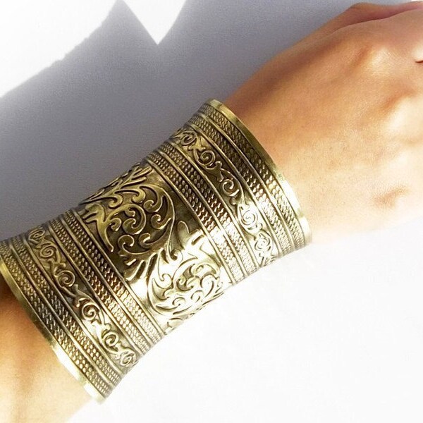 Metal Wrist Cuff Bracelets With Intricate Vine Pattern, Bronze Or Silver Color, Dress Cuffs, Bohemian Style, Open Cuff Wide Band Bracelet