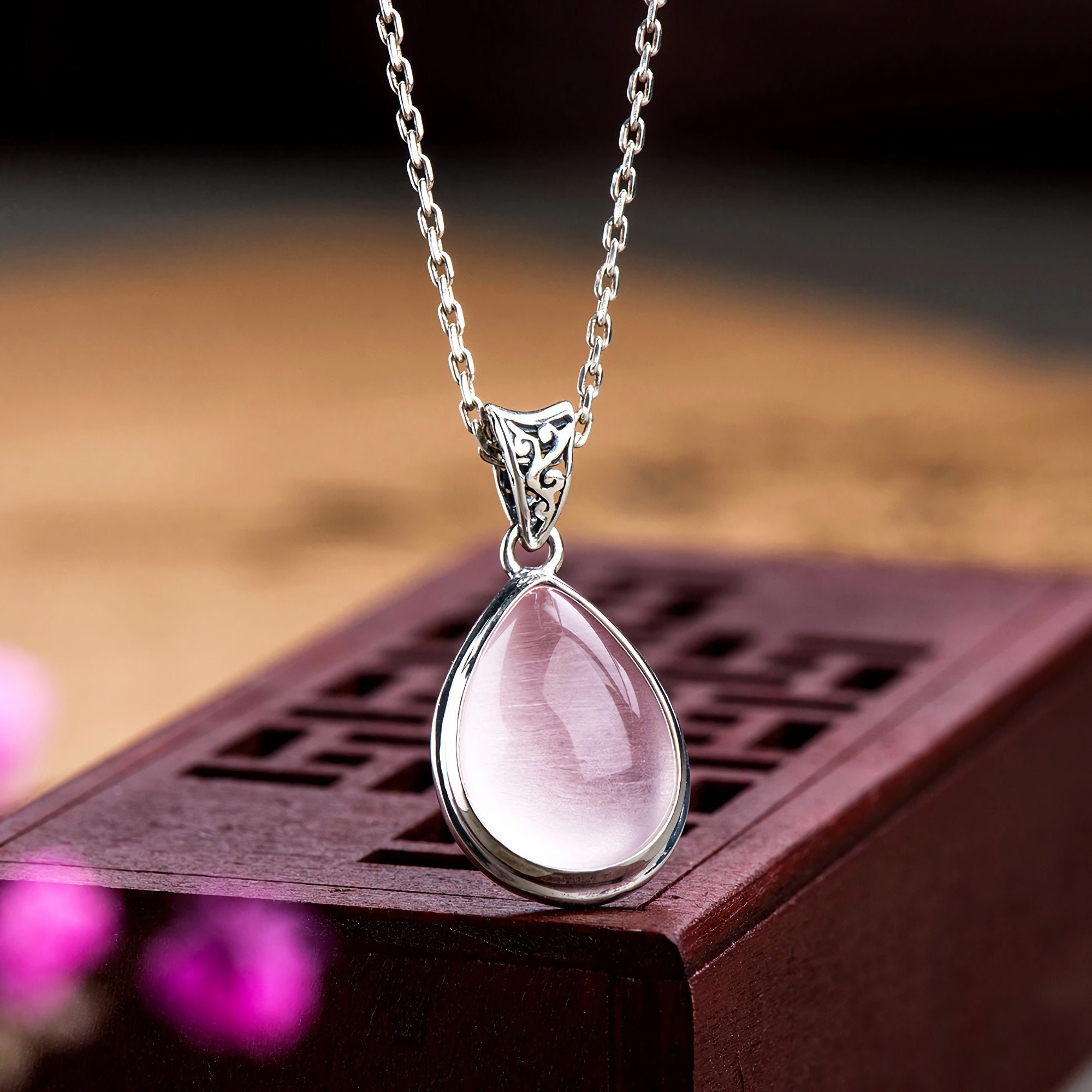 Pink quartz shop pendant