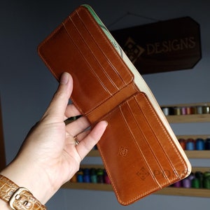 Emerald Shell Cordovan Bifold Wallet with Vegetable Tanned Calf Leather in Whiskey Color | Handmade High Quality Leather Wallet |