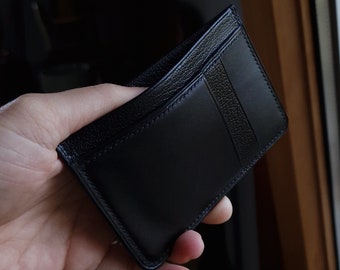 Cartera de tarjeta de cuero negro de lujo, titular de tarjeta de 7 bolsillos, cartera de lujo tranquila hecha a mano, cartera de tarjeta de cuero francés italiano hecho a mano España