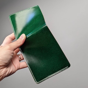 Cartera de cuero cordobés de concha hecha a mano, cartera plegable de cuero tradicional, cartera plegable hecha a mano verde esmeralda natural, cuero japonés