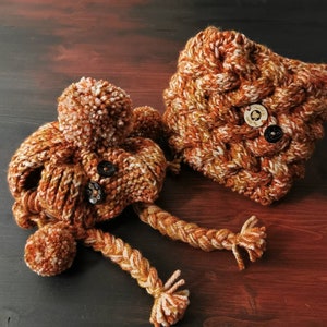 Set of 2 pieces (hat and loop) knitted warm cuddly wool with bobbles/wooden buttons for medium sized dogs/French Bulldog/Pug/etc.