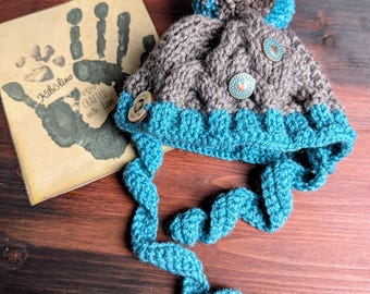 Knitted hat/dog hat hand-knitted cuddly wool taupe/turquoise with pompom for medium-sized dogs/French bulldog/pug/Boston terrier