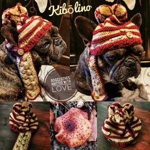 Knitted hat/dog hat hand-knitted cuddly wool 2 colored coconut buttons for medium sized dogs/French Bulldog/Pug/Boston Terrier