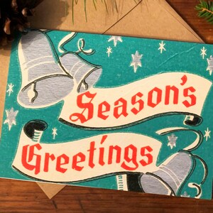 Season&#39;s Greetings Bells - Christmas Vintage Matchbook Art Card