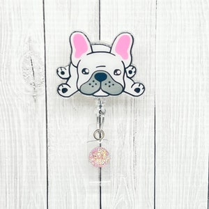 Frenchie Badge Reel, Cute Nurse Badge Reel, RN Badge Holder, Nurse Key Card, Retractable Badge Reel, Dog Badge Reel, Veterinarian Badge