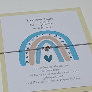 Armband zur Taufe personalisierbar, Taufkarte, zierliches Taufarmband, Glücksbringer, Freundschaft