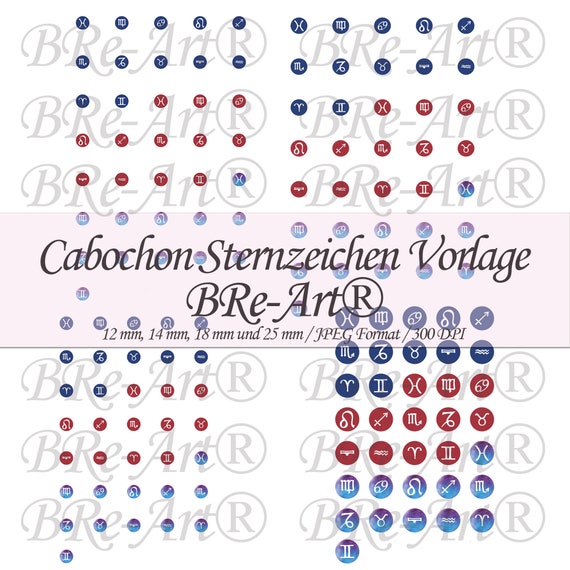 Cabochon Templates Circle Cabochon Star Sign 12 Mm 14 Mm Etsy