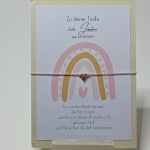 Armband zur Taufe personalisierbar, Taufkarte, zierliches Taufarmband, Glücksbringer, Freundschaft