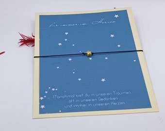 Star child bracelet with card blue with small stars, a reminder bracelet for your star child