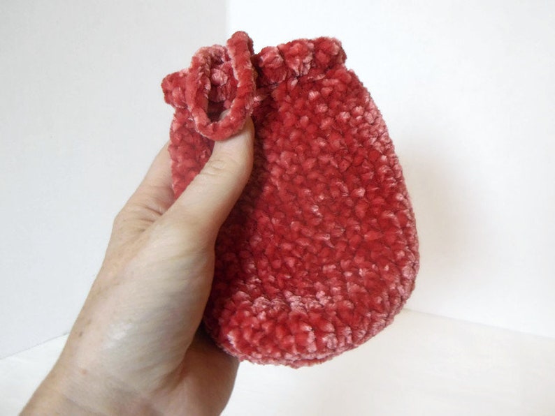 eco friendly pouch eco friendly gift bag Crochet velvet coral red mini drawstring pouch gift bag set gift bag