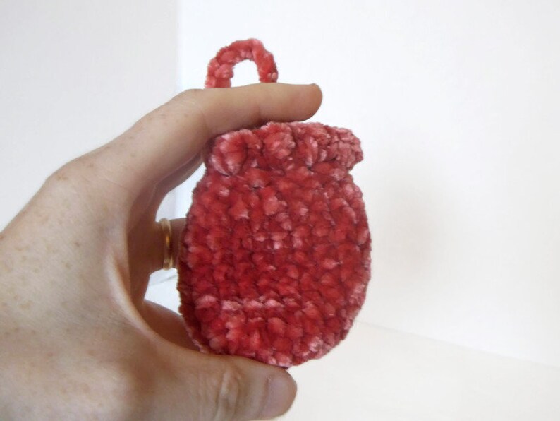 eco friendly pouch eco friendly gift bag Crochet velvet coral red mini drawstring pouch gift bag set gift bag