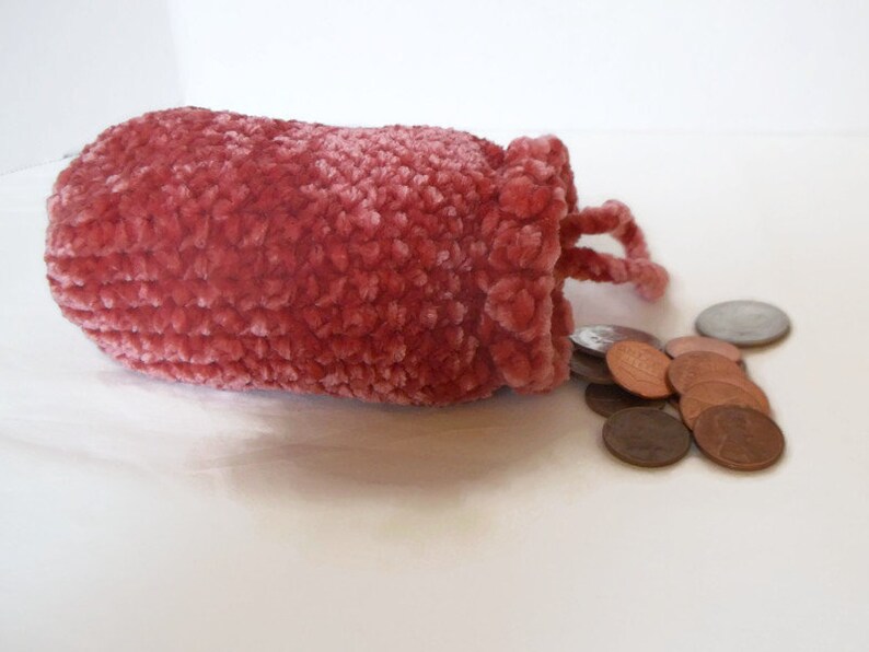eco friendly pouch eco friendly gift bag Crochet velvet coral red mini drawstring pouch gift bag set gift bag
