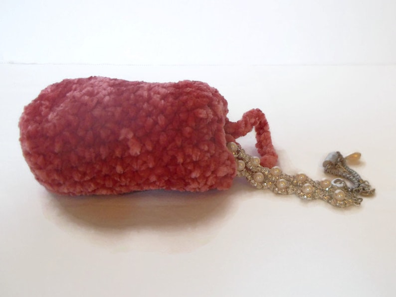 eco friendly pouch eco friendly gift bag Crochet velvet coral red mini drawstring pouch gift bag set gift bag