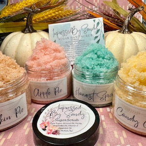 Fall scented sugar hand, feet and body scrubs, Emulsified sugar scrub,  All natural 4oz, 30 scents
