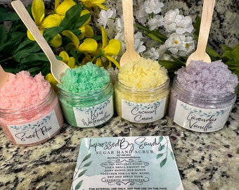 Sugar hand, feet and body scrubs, Emulsified sugar scrub, All natural 4oz, 65 scents