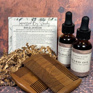 All-Natural Beard Oil for Grooming Excellence with wooden double sided comb 1 oz - 16 scents