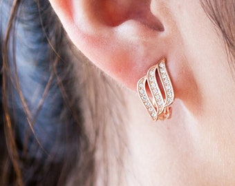 Rose Gold Plated Triple Row Clip On Earrings (Pair) Created with Zircondia® Crystals by Philip Jones