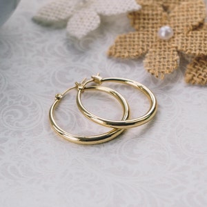 Gold Plated 30mm Hoop Earrings (Pair) by Philip Jones
